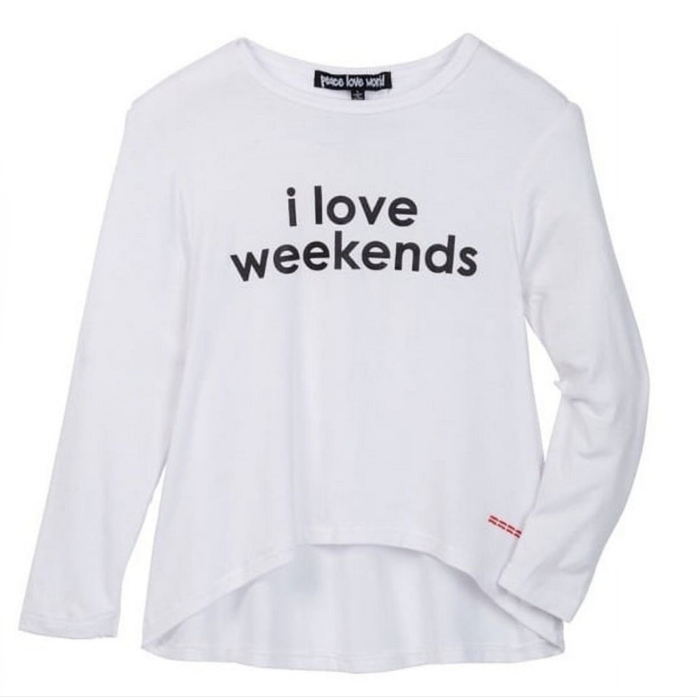 Peace Love World Kids White Long Sleeve Shirt in Bright White Size 5